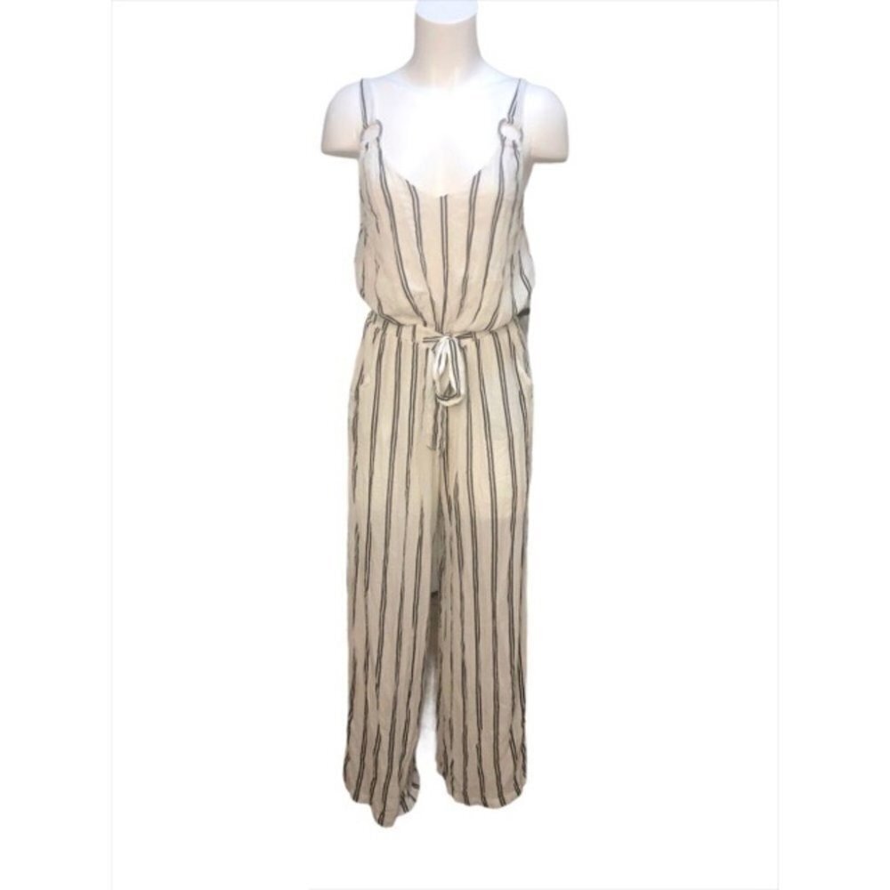 Ardene Vertical Striped Jumpsuit Pockets Size Medium